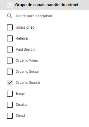 seleção do grupo de canais orgânicos