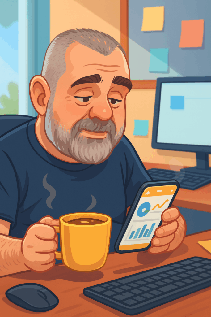 Eu olhando o GA4 no celular, antes de ligar o computador